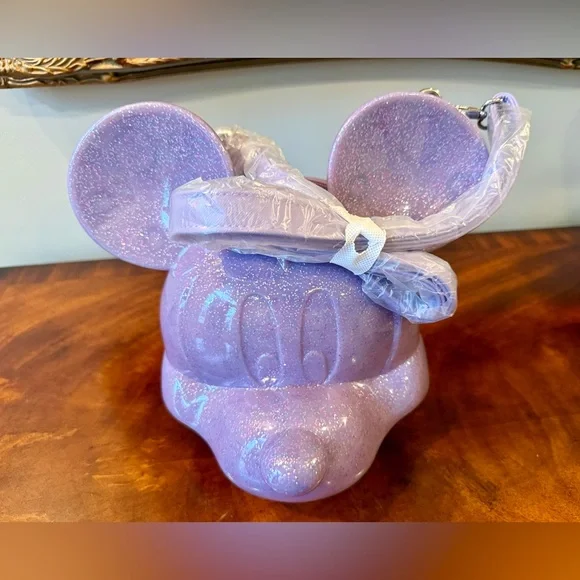 NWT Disney Parks Mickey Mouse Molded Head Purple Glitter Crossbody Bag - Picture 1 of 4